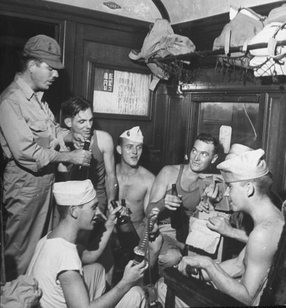 Newly released prisoners of war relaxing and drinking beer on the Tokyo Express, Japan, 1947 photo dd8705a2305efe70_landing_zpsmc5lrskh.jpg