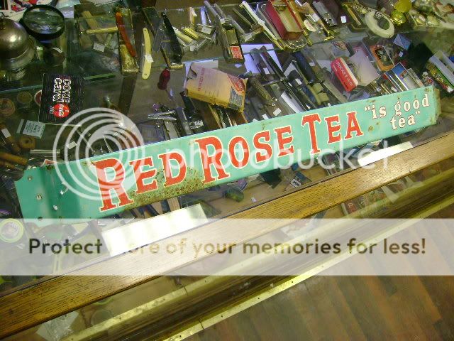 Antique Red Rose Tea Metal Door Push Bar Sign  to USA and 